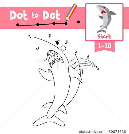 Dot to dot educational game and Coloring book Angry Shark animal cartoon character vector illustration Dot to dot educational game and Coloring book Angry Shark animal cartoon character vector illustration 80871588