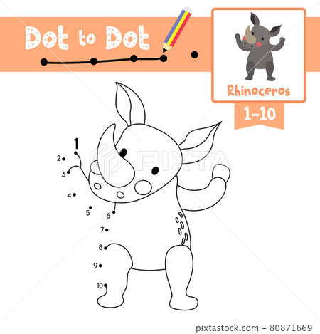 Dot to dot educational game and Coloring book Rhinoceros standing on two legs animal cartoon character vector illustration Dot to dot educational game and Coloring book Rhinoceros standing on two legs animal cartoon character vector illustration 80871669