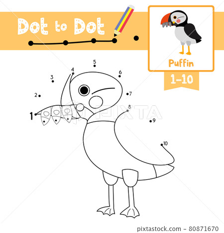Dot to dot educational game and Coloring book Puffin bird animal cartoon character vector illustration Dot to dot educational game and Coloring book Puffin bird animal cartoon character vector illustration 80871670