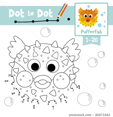 Dot to dot educational game and Coloring book Pufferfish animal cartoon character vector illustration Dot to dot educational game and Coloring book Pufferfish animal cartoon character vector illustration 80871682