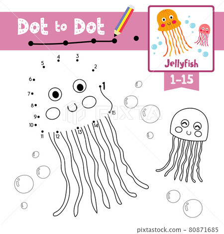 Dot to dot educational game and Coloring book Pink and orange Jellyfish animal cartoon character vector illustration 80871685