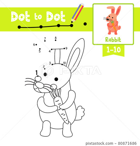 Dot to dot educational game and Coloring book Pink Rabbit holding carrot animal cartoon character vector illustration Dot to dot educational game and Coloring book Pink Rabbit holding carrot animal cartoon character vector illustration 80871686