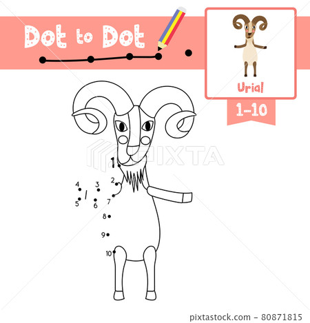 Dot to dot educational game and Coloring book Urial standing on two legs animal cartoon character vector illustration Dot to dot educational game and Coloring book Urial standing on two legs animal cartoon character vector illustration 80871815