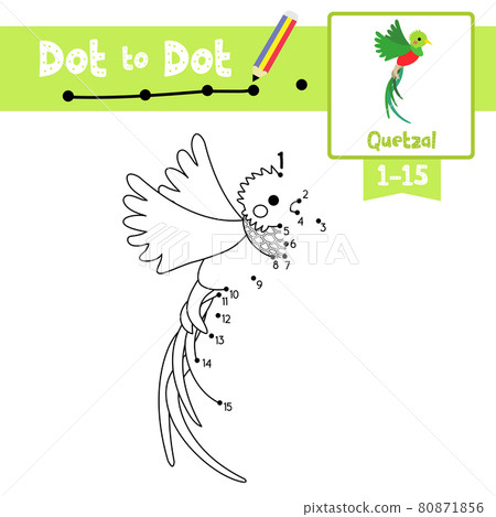 Dot to dot educational game and Coloring book Flying Quetzal bird animal cartoon character vector illustration 80871856
