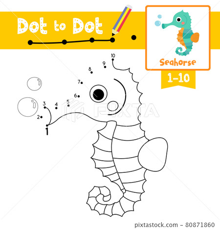 Dot to dot educational game and Coloring book Cute Seahorse animal cartoon character vector illustration 80871860