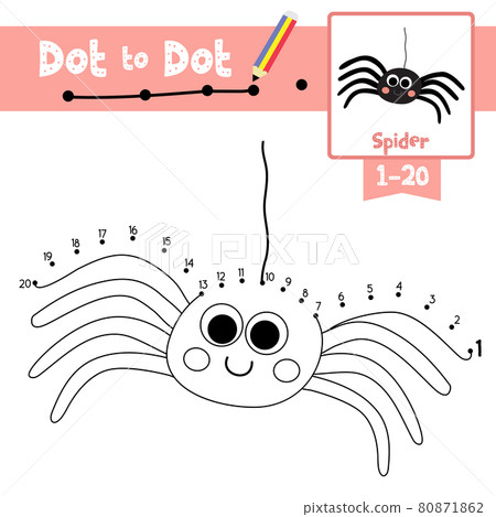 Dot to dot educational game and Coloring book Black Spider animal cartoon character vector illustration Dot to dot educational game and Coloring book Black Spider animal cartoon character vector illustration 80871862
