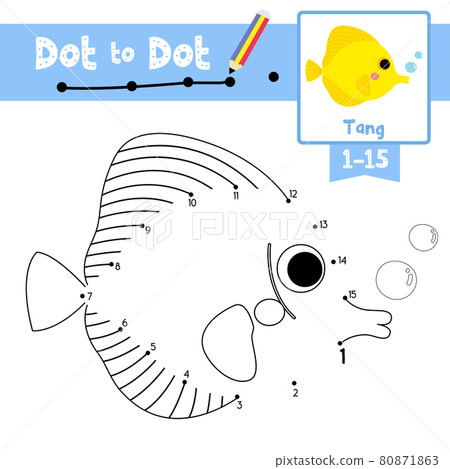Dot to dot educational game and Coloring book Yellow Tang fish animal cartoon character vector illustration 80871863