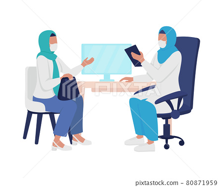 Physician-patient interaction semi flat color... - Stock Illustration ...