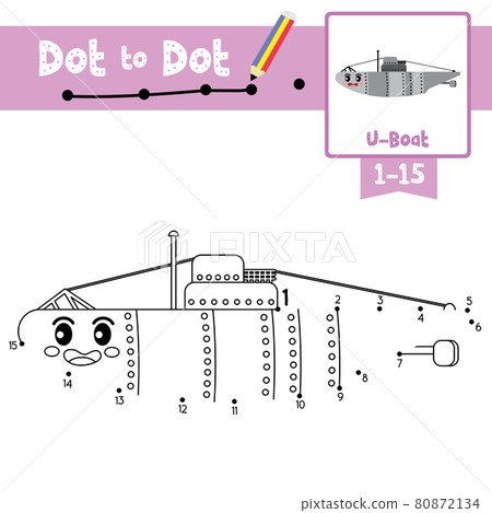 Dot to dot educational game and Coloring book U-Boat cartoon character side view vector illustration Dot to dot educational game and Coloring book U-Boat cartoon character side view vector illustration 80872134