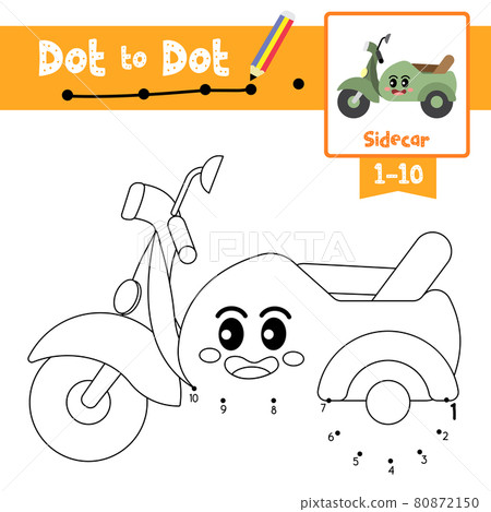 Dot to dot educational game and Coloring book Sidecar cartoon character side view vector illustration Dot to dot educational game and Coloring book Sidecar cartoon character side view vector illustration 80872150