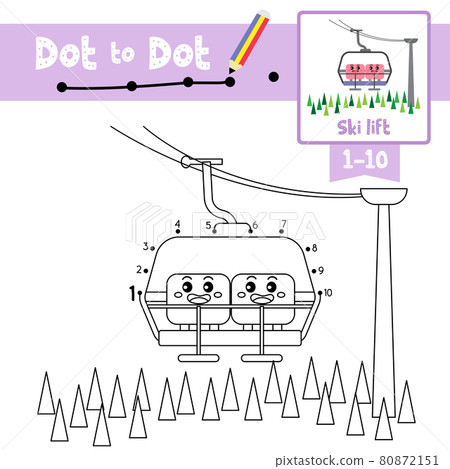 Dot to dot educational game and Coloring book Ski Lift cartoon character side view vector illustration 80872151