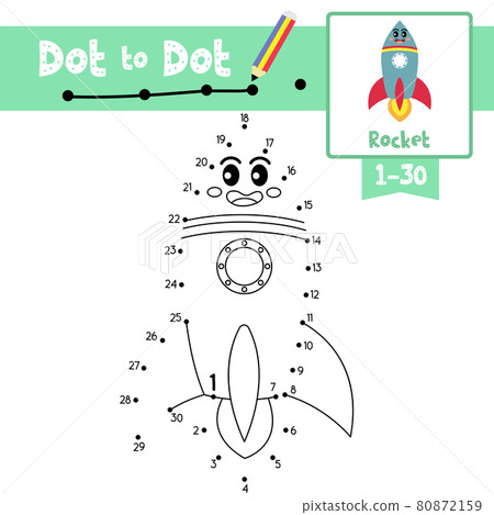 Dot to dot educational game and Coloring book Rocket cartoon character side view vector illustration 80872159
