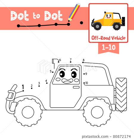 Dot to dot educational game and Coloring book off-Road Vehicle cartoon character side view vector illustration Dot to dot educational game and Coloring book off-Road Vehicle cartoon character side view vector illustration 80872174