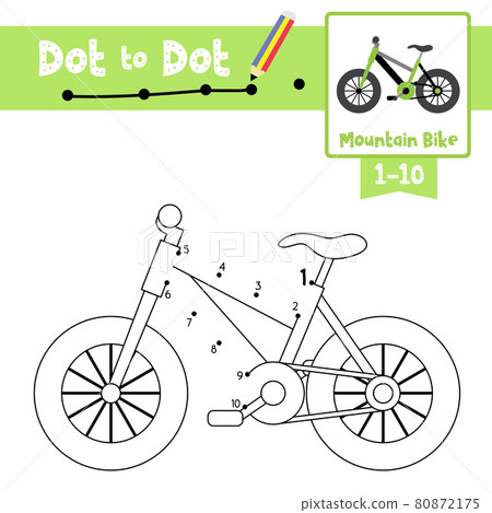 Dot to dot educational game and Coloring book Mountain Bike cartoon character side view vector illustration Dot to dot educational game and Coloring book Mountain Bike cartoon character side view vector illustration 80872175