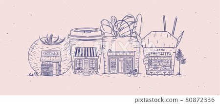Storefronts grocery, cafe, bakery, asian food Storefronts grocery, cafe, bakery, asian food 80872336