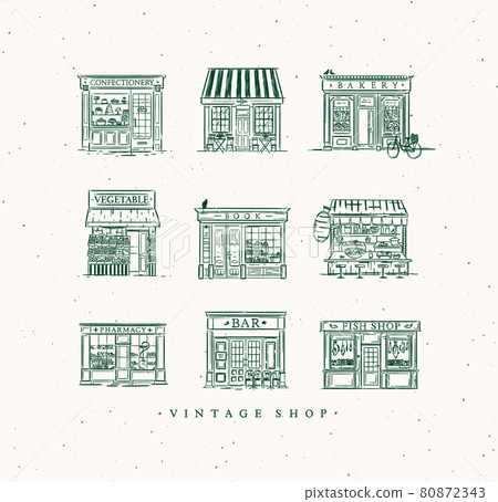 Set vintage cafe and shops green 80872343