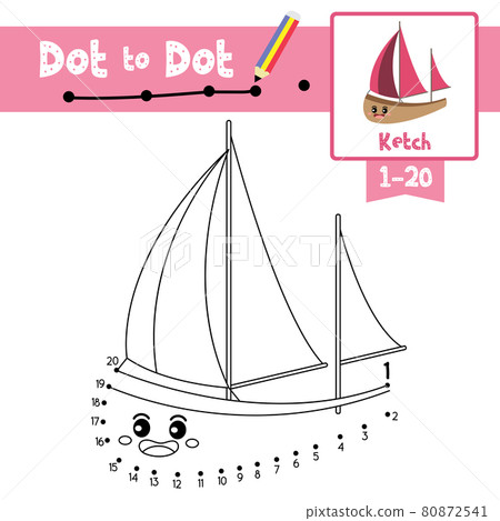 Dot to dot educational game and Coloring book Ketch cartoon character perspective view vector illustration 80872541