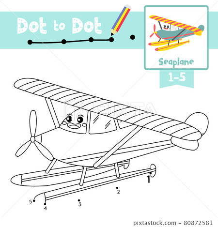 Dot to dot educational game and Coloring book Seaplane cartoon character perspective view vector illustration 80872581