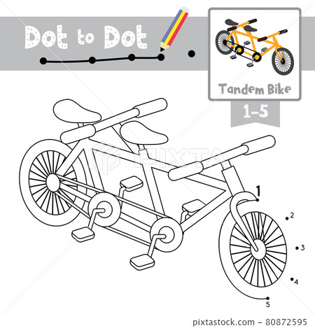 Dot to dot educational game and Coloring book Tandem Bike cartoon character perspective view vector illustration Dot to dot educational game and Coloring book Tandem Bike cartoon character perspective view vector illustration 80872595