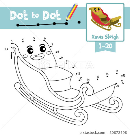 Dot to dot educational game and Coloring book Xmas Sleigh cartoon character perspective view vector illustration Dot to dot educational game and Coloring book Xmas Sleigh cartoon character perspective view vector illustration 80872598