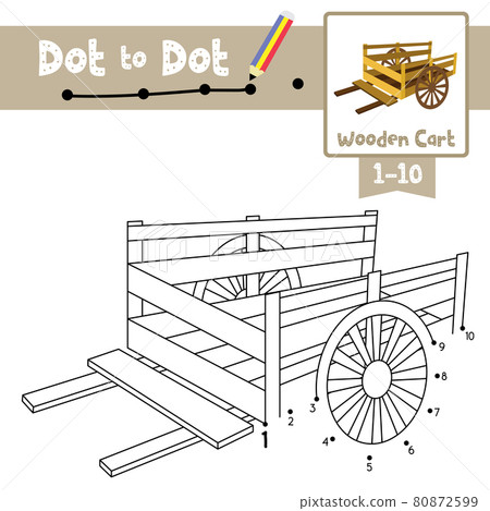Dot to dot educational game and Coloring book Wooden Cart cartoon character perspective view vector illustration 80872599