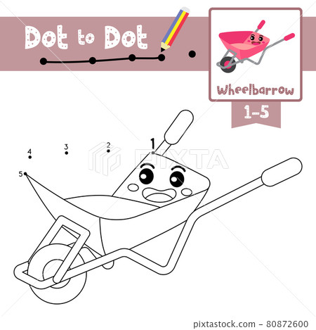 Dot to dot educational game and Coloring book Wheelbarrow cartoon character perspective view vector illustration Dot to dot educational game and Coloring book Wheelbarrow cartoon character perspective view vector illustration 80872600