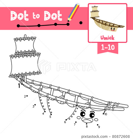Dot to dot educational game and Coloring book Umiak cartoon character perspective view vector illustration Dot to dot educational game and Coloring book Umiak cartoon character perspective view vector illustration 80872608