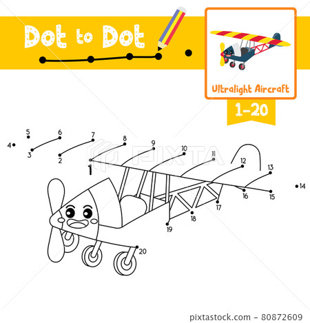 Dot to dot educational game and Coloring book Ultralight Aircraft cartoon character perspective view vector illustration Dot to dot educational game and Coloring book Ultralight Aircraft cartoon character perspective view vector illustration 80872609