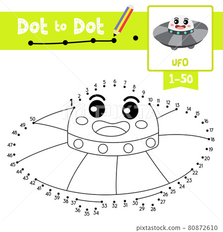Dot to dot educational game and Coloring book UFO cartoon character perspective view vector illustration 80872610