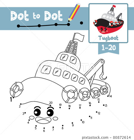 Dot to dot educational game and Coloring book Tugboat cartoon character perspective view vector illustration Dot to dot educational game and Coloring book Tugboat cartoon character perspective view vector illustration 80872614