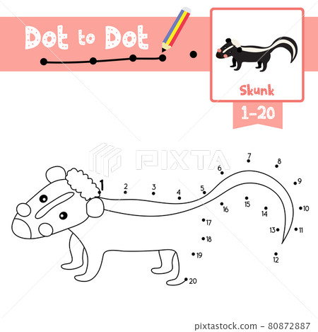 Dot to dot educational game and Coloring book Skunk animal cartoon character vector illustration Dot to dot educational game and Coloring book Skunk animal cartoon character vector illustration 80872887