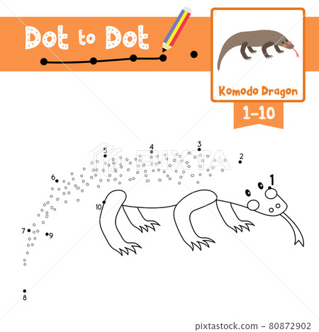 Dot to dot educational game and Coloring book Komodo dragon animal cartoon character vector illustration 80872902