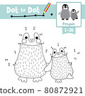 Dot to dot educational game and Coloring book Penguin mother and child  animal cartoon character vector illustration 80872921