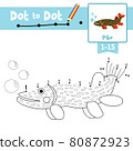 Dot to dot educational game and Coloring book Pike fish animal cartoon character vector illustration 80872923