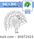 Dot to dot educational game and Coloring book Peacock animal cartoon character vector illustration 80872924