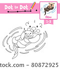 Dot to dot educational game and Coloring book Otter mother and child animal cartoon character vector illustration 80872925