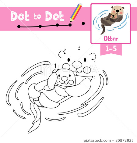 Dot to dot educational game and Coloring book Otter mother and child animal cartoon character vector illustration 80872925