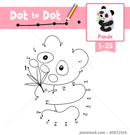 Dot to dot educational game and Coloring book Panda bear with bamboo leaves animal cartoon character vector illustration Dot to dot educational game and Coloring book Panda bear with bamboo leaves animal cartoon character vector illustration 80872926