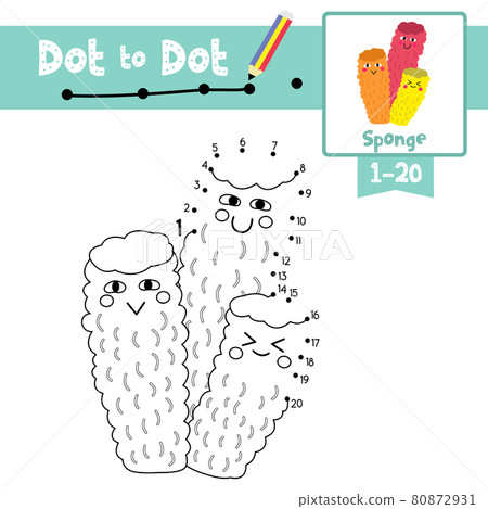 Dot to dot educational game and Coloring book Colorful Sponge animal cartoon character vector illustration Dot to dot educational game and Coloring book Colorful Sponge animal cartoon character vector illustration 80872931