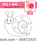 Dot to dot educational game and Coloring book Colorful Snail animal cartoon character vector illustration 80872935