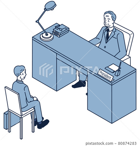 一個正在求職的男學生和扮演面試官角色的總裁在面試時緊張的等距圖 80874283