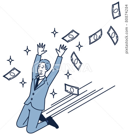一個穿著西裝的男人很高興錢從天而降 80874284