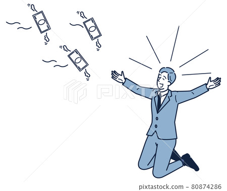 Isometric of a man in a suit who is happy to have more money Isometric of a man in a suit who is happy to have more money 80874286