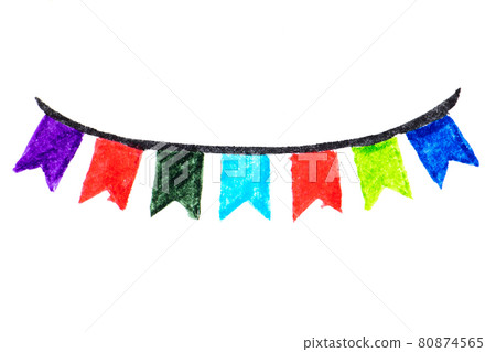 Colorful watercolor drawing in hanging party flag shape on white background 80874565