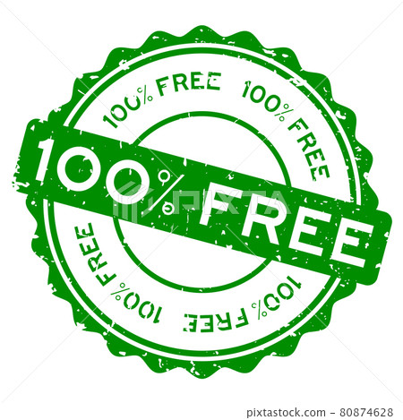 Grunge green 100 percent free word round rubber seal stamp on white background 80874628