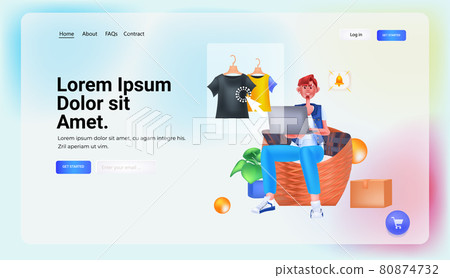 man choosing clothes on laptop online shopping concept horizontal full length copy space 80874732