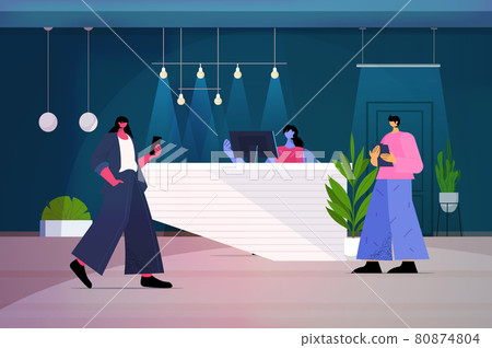 businesspeople using digital gadgets business... - Stock Illustration ...