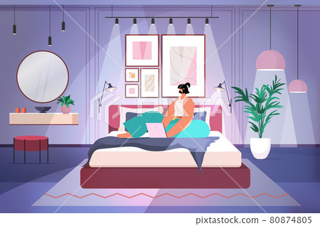 woman using laptop in dark night bedroom social media network online communication concept 80874805