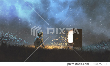 watching antique tv under the sky 80875105