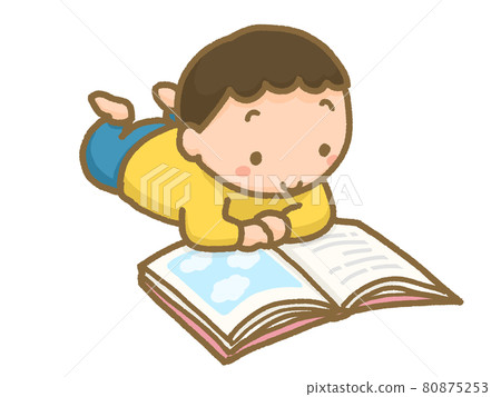 A boy lying on the floor reading a book - Stock Illustration [80875253 ...